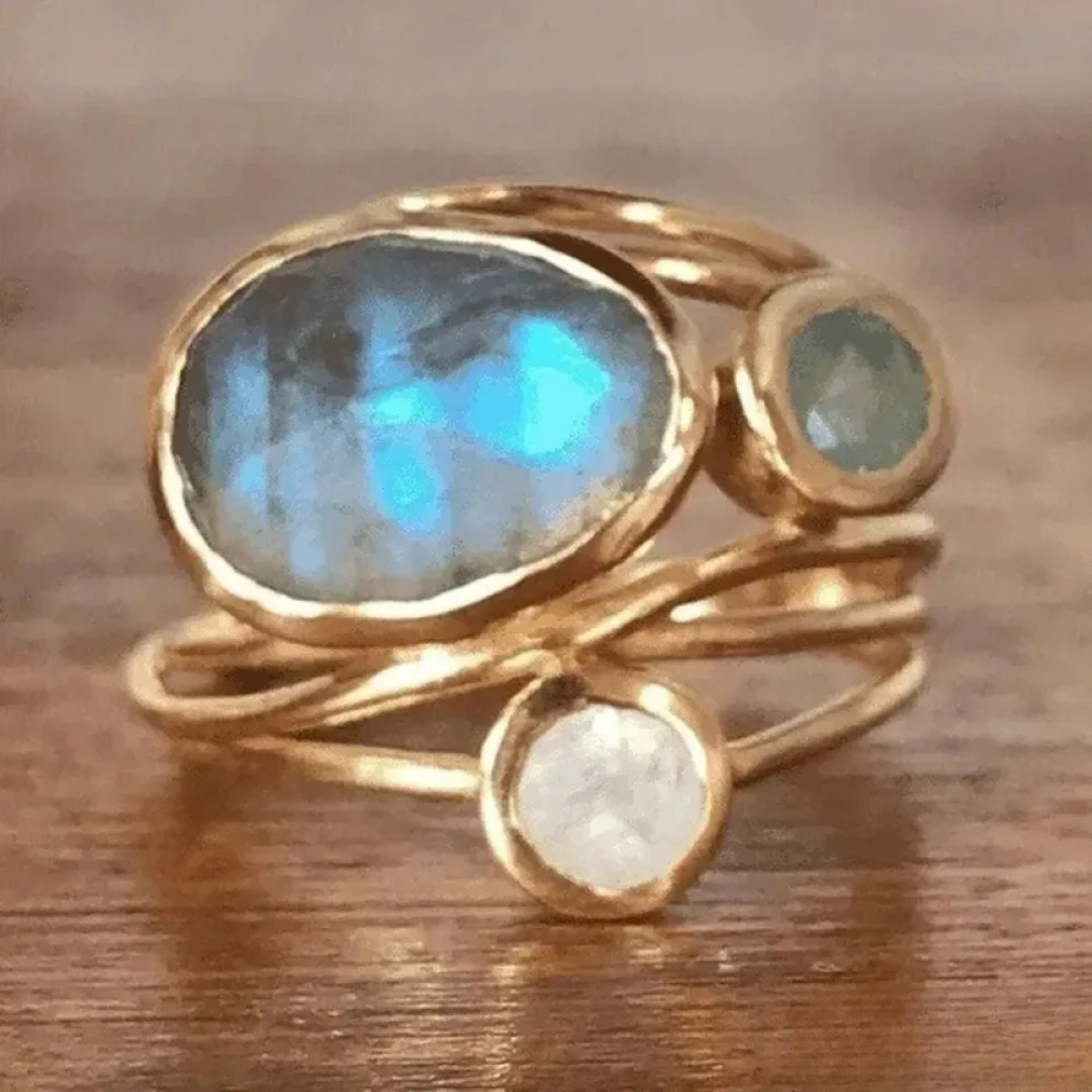 Vintage Inlaid Blue Moonstone Ring | Elegant Gemstone Jewelry