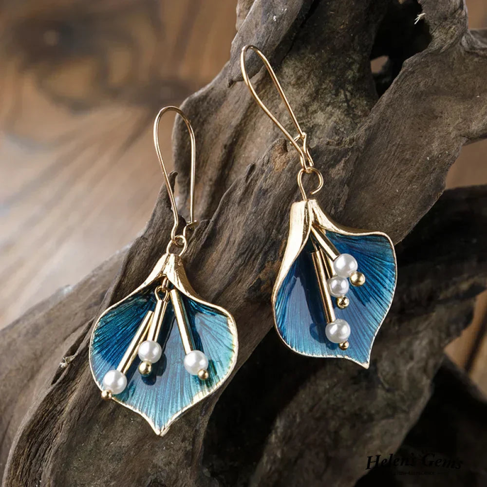 Vintage Blue Lotus Earrings | Elegant Floral Design